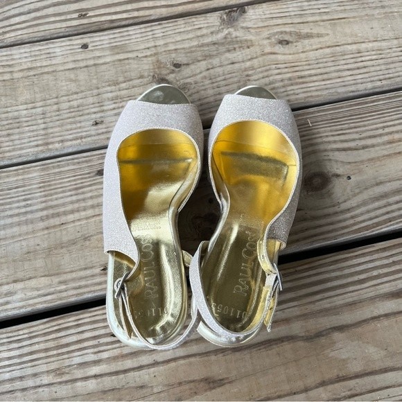 Glitter Gold Wedges Platforms Open toe Back strap - Picture 4 of 7